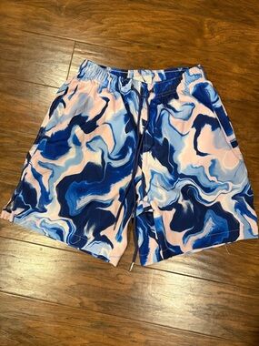 Cove Blue & Pink Marble Swim Trunks